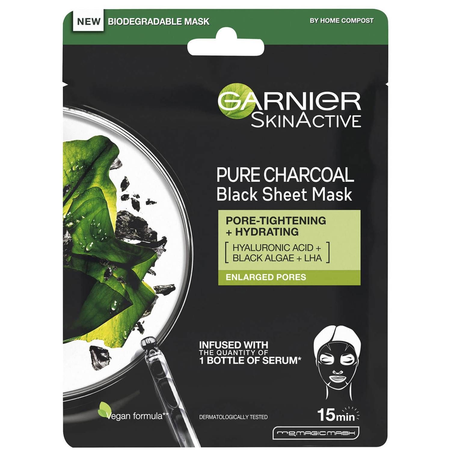 Garnier Charcoal and Algae Purifying and Hydrating Face Sheet Mask for Enlarged Pores 28g | Look Fantastic (UK)