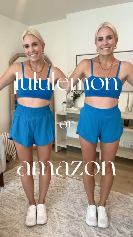 Lululemon or Amazon workout shorts! Color is poolside in lululemon (size 6) and blue in amazon (size med)  

#LTKunder50 #LTKstyletip #LTKunder100