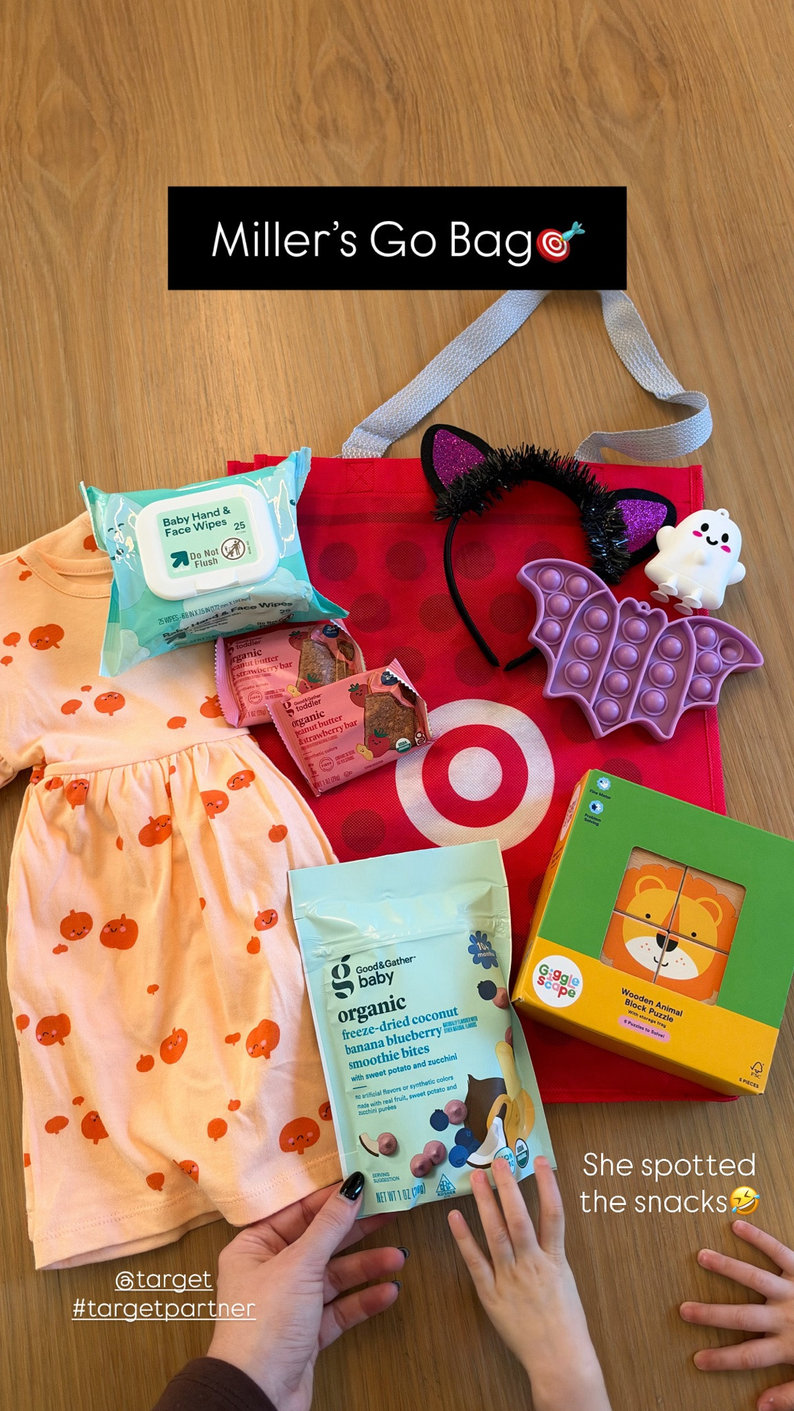 I put together a little Go Bag for Miller with snacks, toys, and essentials to keep her busy! @Target has a new brand, Gigglescape, with some REALLY cute toddler toys. I linked several things