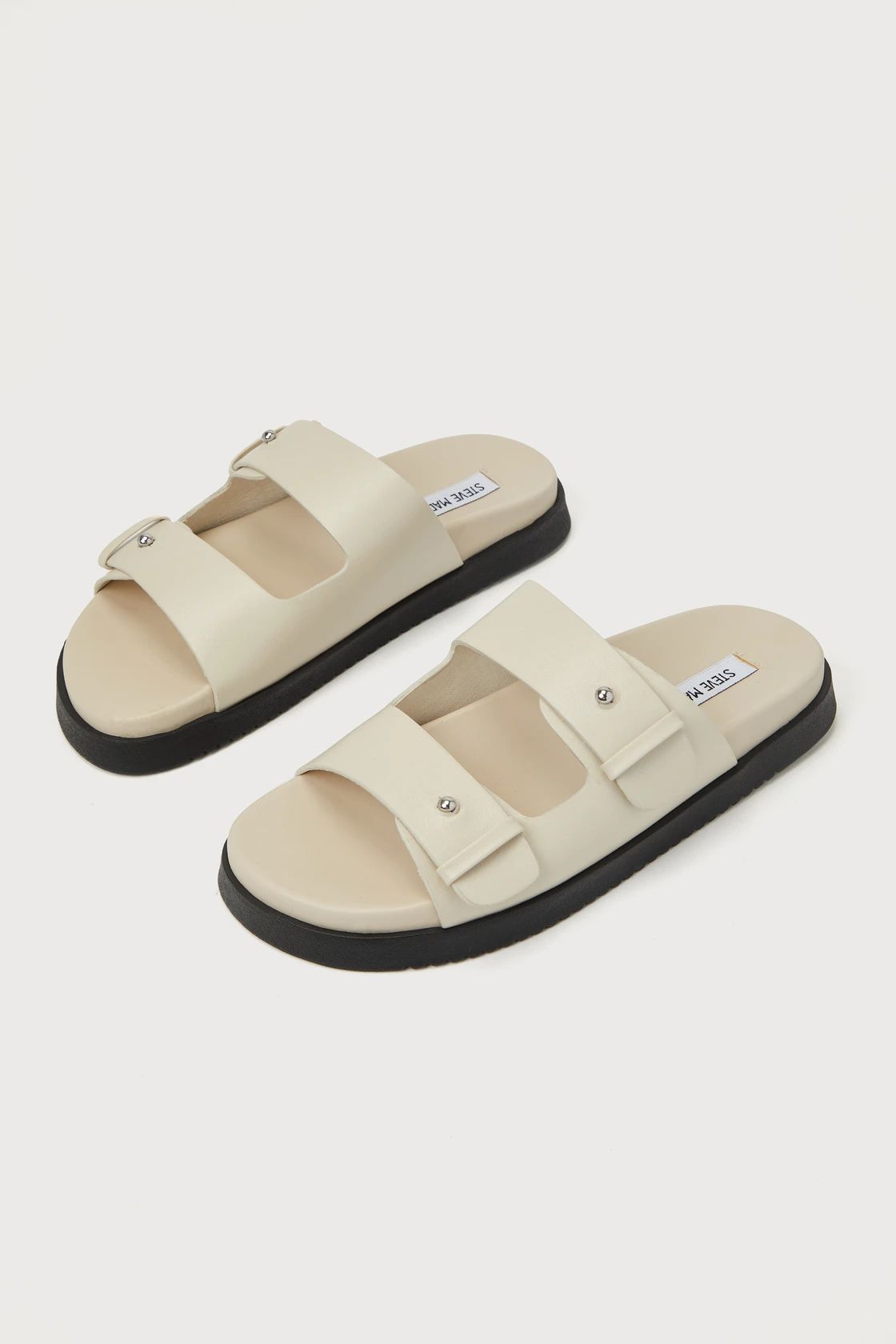 Mariel Bone Leather Studded Flatform Slide Sandals | Lulus