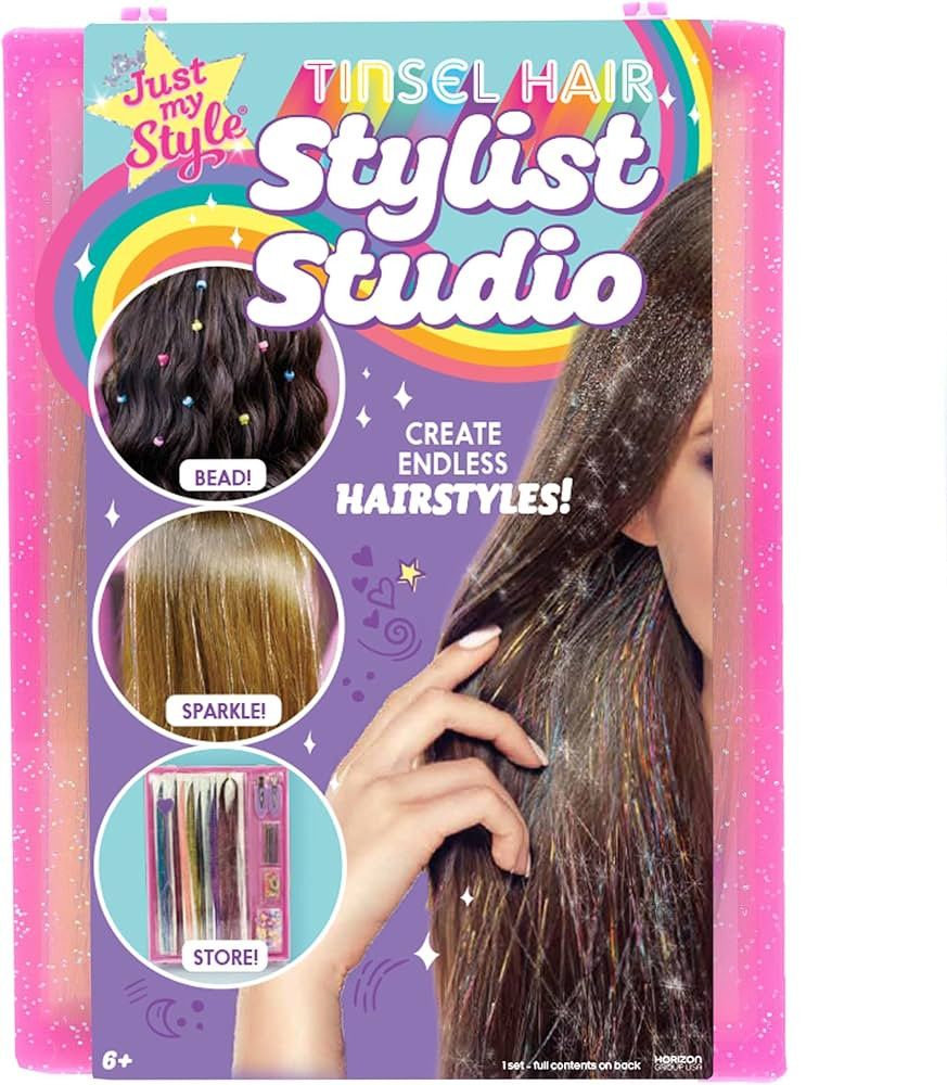 Just My Style Tinsel Hair Stylist Studio, Fairy Hair Tinsel Kit, 9 Colorful Tinsel Strands & Hair Beading Tool, Hair Extensions for Kids, Fun Hair Accessories for Teens, Great Gifts for Preteens | Amazon (US)