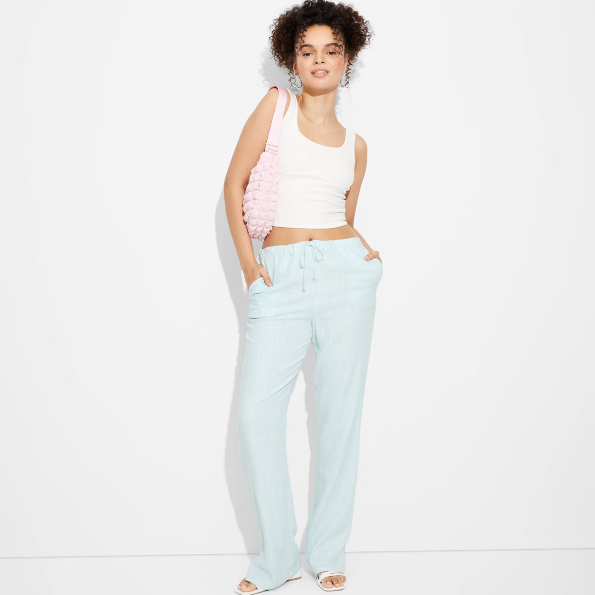 Women's Mid-Rise Wide Leg Relaxed Linen Pants - Wild Fable™ Light Blue XS | Target