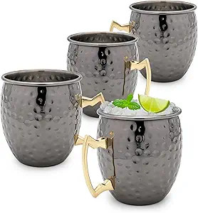 K&K Home Black Moscow Mule Mugs - 17oz Hammered Black Cups with Stainless Steel Lining - Set of 4... | Amazon (US)