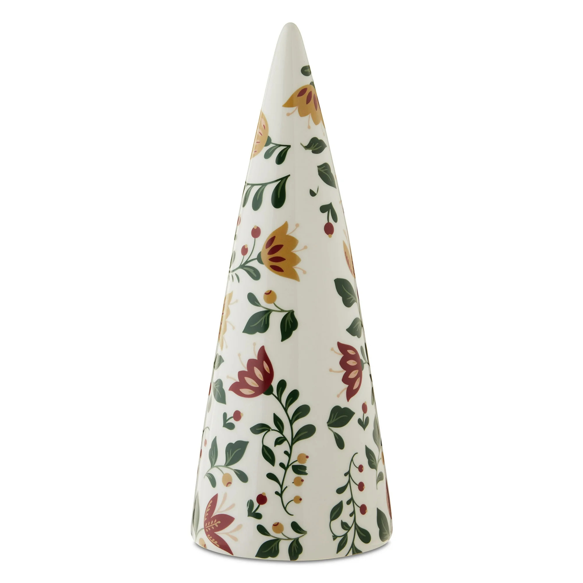 Ceramic Floral Cone Christmas Tree Tabletop Decoration, Multicolor, 12", by Holiday Time | Walmart (US)