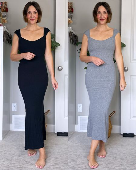 Pumiey maxi dresses just launched and they are so comfy and versatile!
I am 5’ 7 wearing my usual S in both, the fabric of the grey dress feels a bit more structured so I hiked it up a little so it looks shorter.
Regular bra strap friendly too, I linked the bra and seamless underwear I’m wearing  plus a balconette style bra that definitely won’t show with this neckline 

#LTKfindsunder50 #LTKworkwear #LTKstyletip