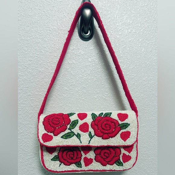 Beaded Hearts & Roses Satchel Handbag NWT | Poshmark