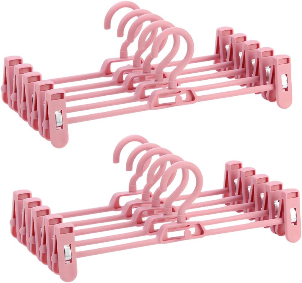 Pants Hangers with Clips, Skirt Hangers 10 Pack, Multifunctional Adjustable Clips Non-Slip Space ... | Amazon (US)