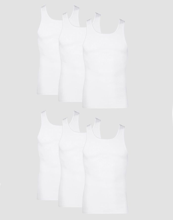 Hanes Men's Cotton Tank Top Undershirt, Moisture-Wicking, White, 6-Pack | Hanes.com
