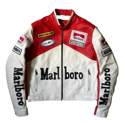 Men Marlboro Cow Leather Jacket Vintage Racing Motorcycle Biker Leather Jacket  | eBay | eBay US