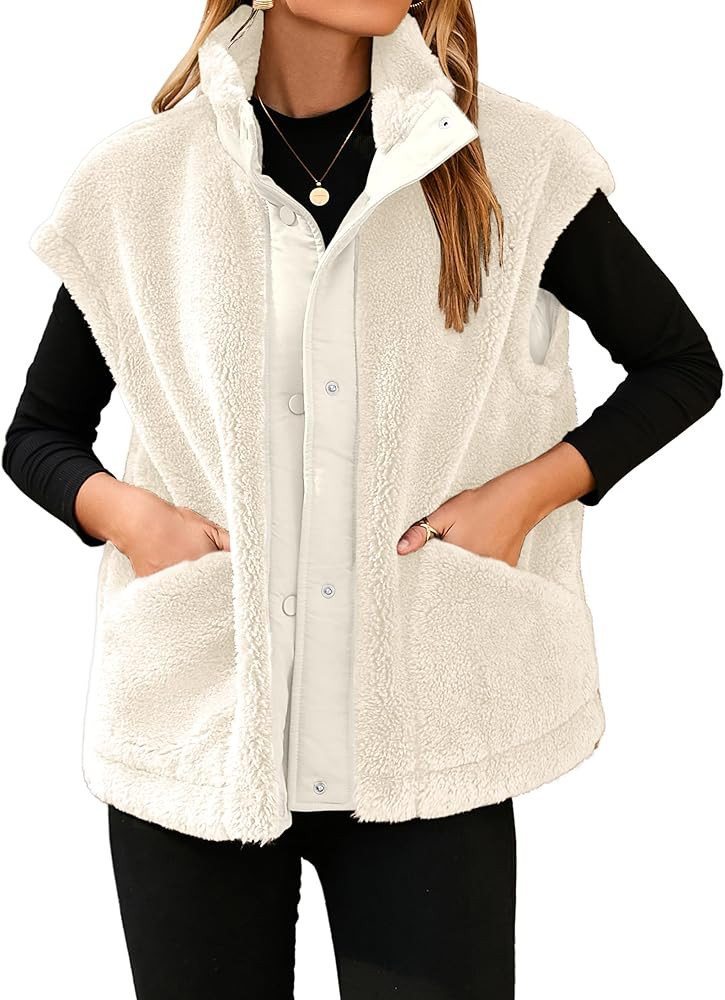 Glamaker Womens Fuzzy Fleece Vest Casual Loose Sherpa Vest Faux Fur Button Down Sleeveless Jacket... | Amazon (US)