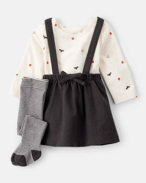Carter's Baby Girls 3-Piece Halloween Tee & Jumper Set - White/Black 9M White/Black | Carter's Inc