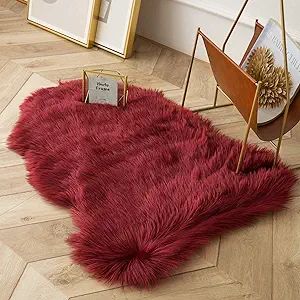 Ashler faux fur rug, Fluffy Shaggy Area Rug Ultra Soft 2 x 3 Feet Sheepskin Fur Rug, Deep Red Fuz... | Amazon (US)