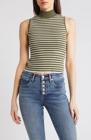 Stripe Mock Neck Wide Rib Sweater Tank | Nordstrom