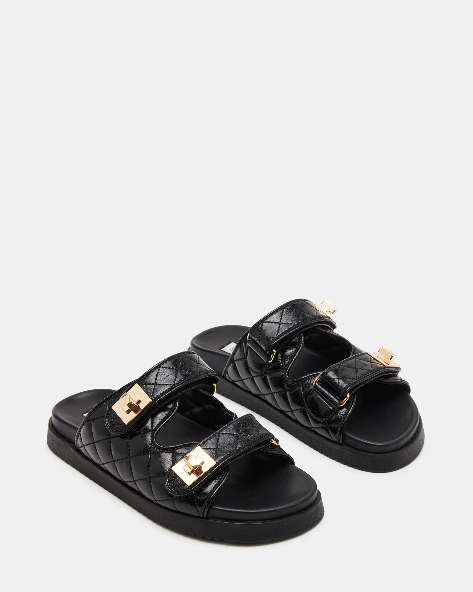 SCHMONA Black Leather Slide Sandals | Women's Designer Shoes | Steve Madden (Canada)