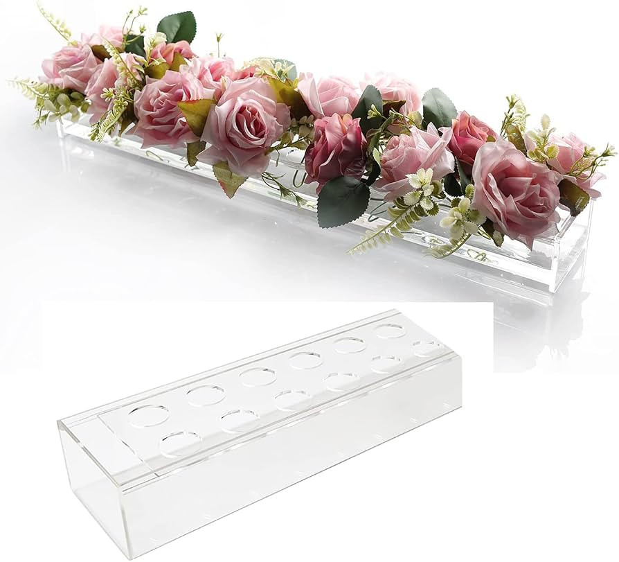 Clear Rectangular Acrylic Flower Vase - 12 Holes, Rectangle Flower Box for Wedding Centerpieces f... | Amazon (US)