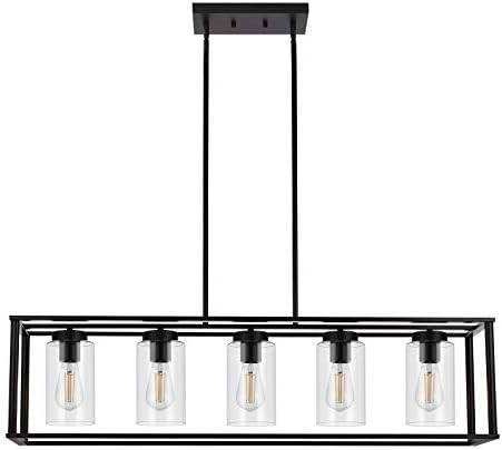 VINLUZ Farmhouse Chandeliers Rectangle Black 5 Light Dining Room Lighting Fixtures Hanging, Kitch... | Amazon (US)