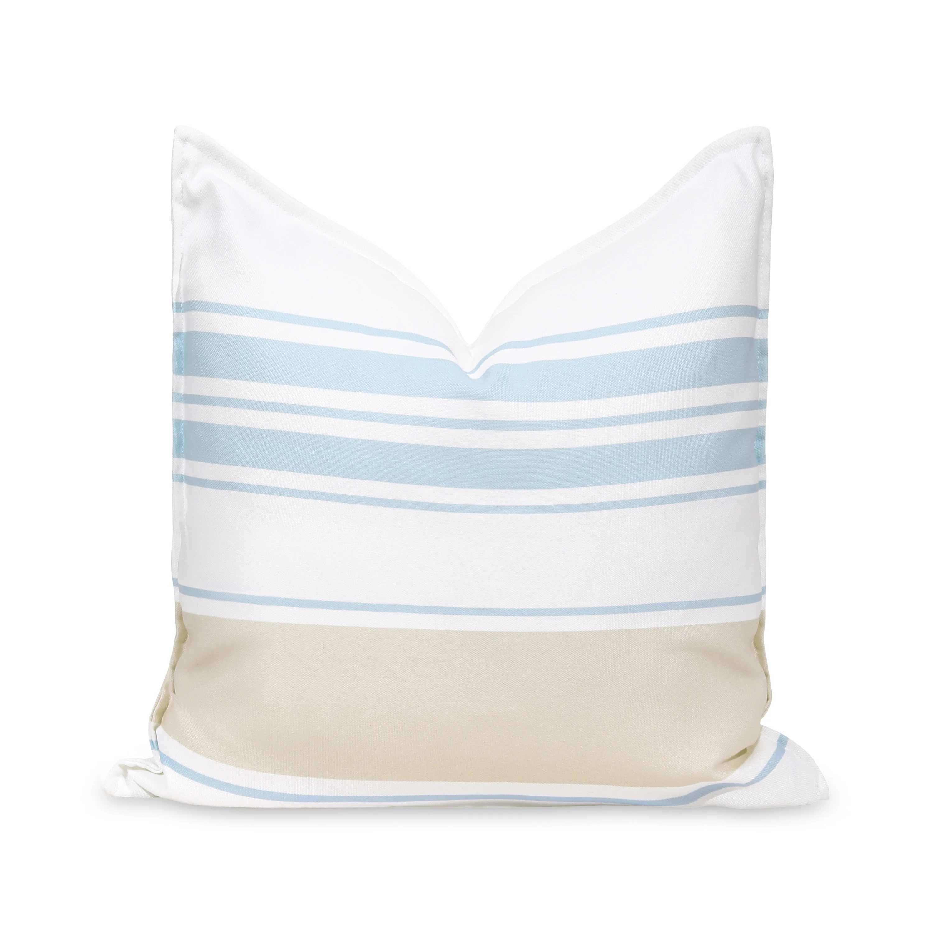 Coastal Indoor Outdoor Throw Pillow Cover, Stripes, Baby Blue Neutral Tan, 20 | Hofdeco