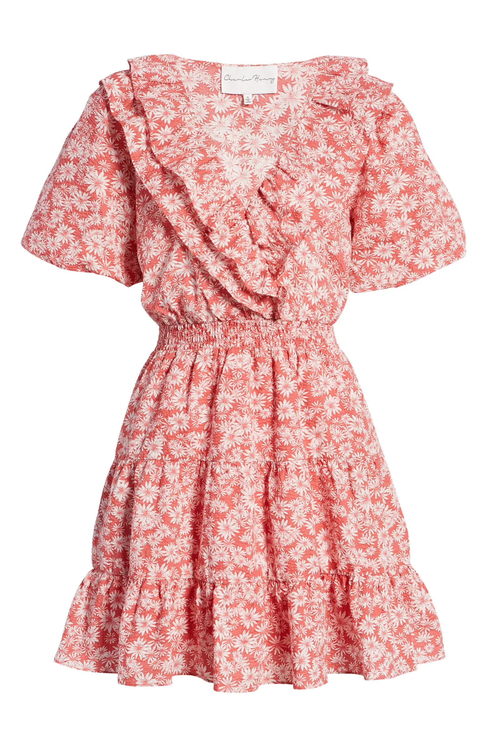 Charles Henry Short Sleeve Faux Wrap Minidress | Nordstrom | Nordstrom