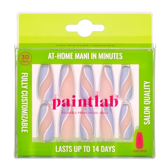 PaintLab Long Sleek Coffin Press On False Nails, Celestial Waves, 30 Count | Walmart (US)