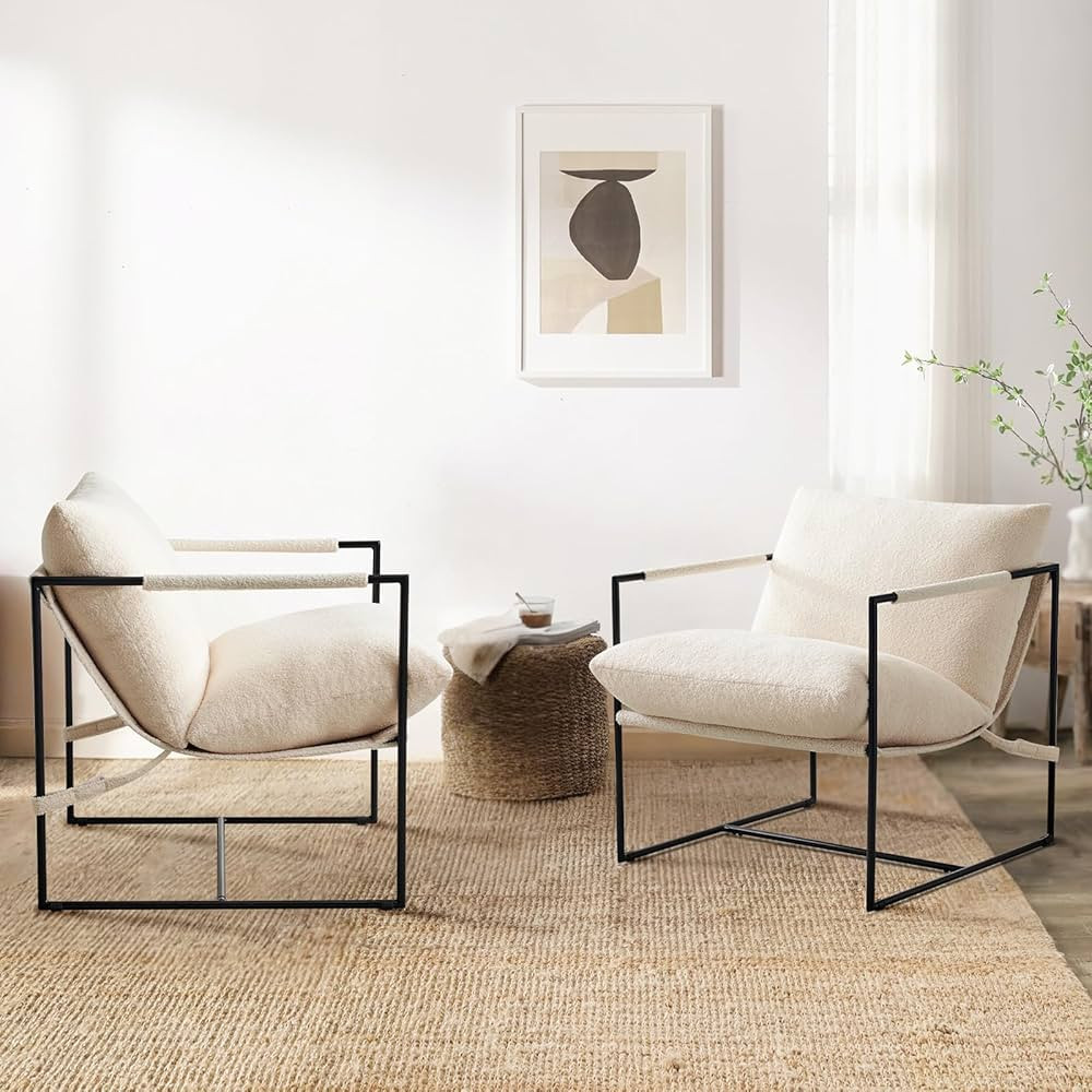 Furniliving Modern Sling Accent Chair Set of 2, Comfortable Boucle Fabric Arm Chair, Upholstered ... | Amazon (US)