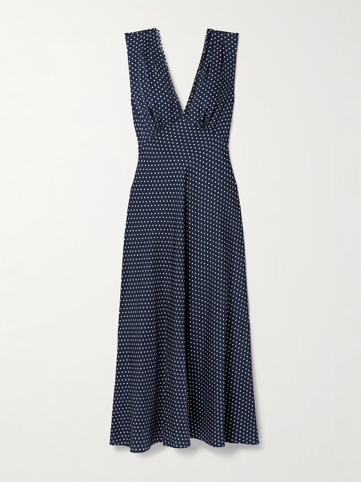 DÔEN - Tahlia Belted Polka-dot Silk-blend Twill Midi Dress - Blue | NET-A-PORTER (US)