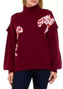 Women's Long Sleeve Mock Neck Jacquard Cat Sweater | Belk