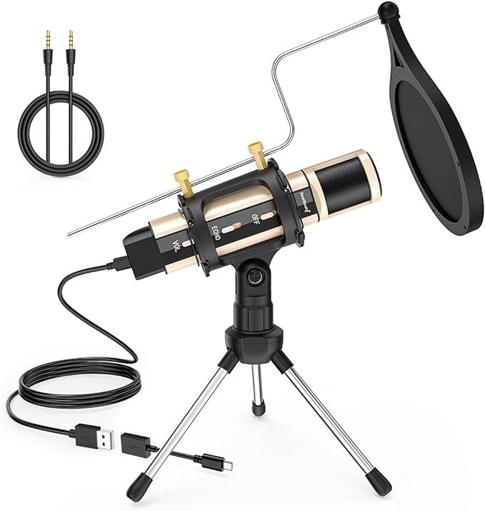 Studio Recording Microphone, ZealSound Condenser Broadcast Microphone w/Stand Built-in Sound Card... | Amazon (US)