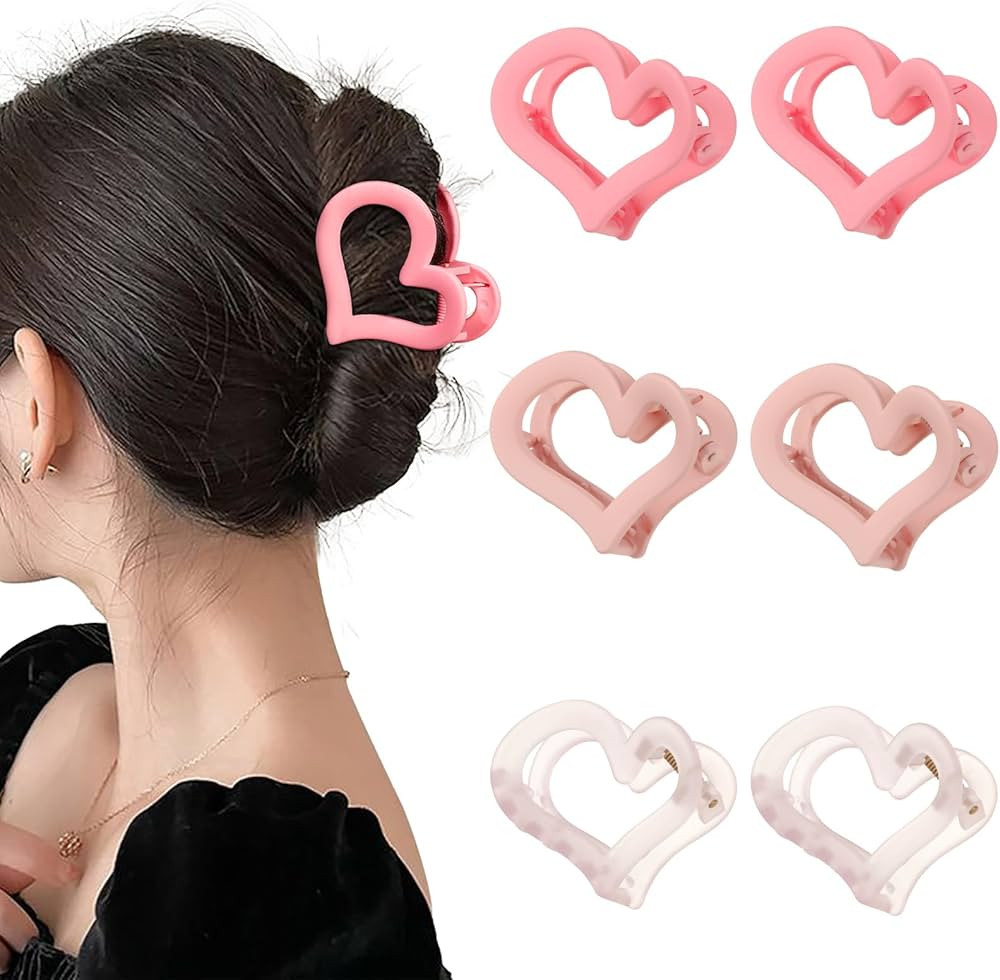 6 Pcs Heart Nonslip Hair Jaw Clips - Cute Hair Styling Accessories for Women's Thin or Thick Hair... | Amazon (US)