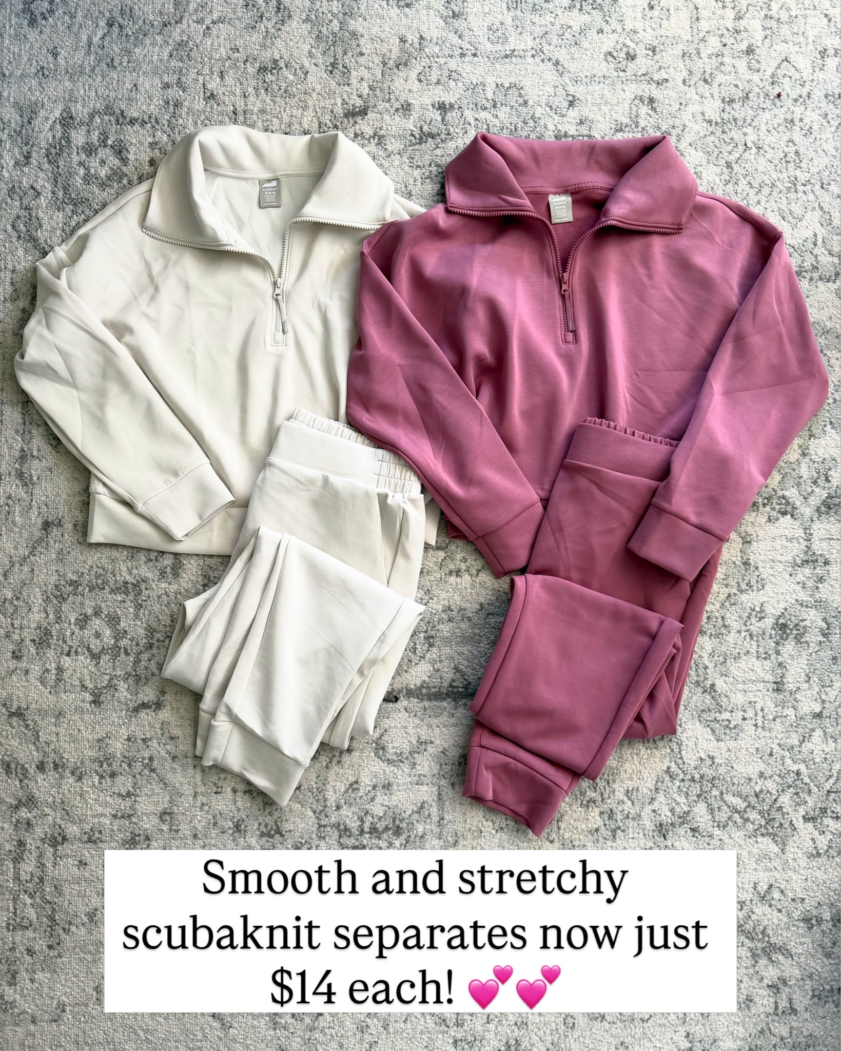 Smooth scubaknit matching sets, these are a cooling fabric, fit is true to size. I went one size up to medium and it’s a relaxed fit. #walmartfashion Four colors!