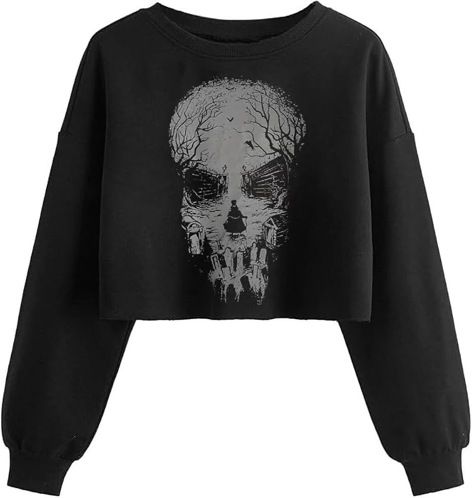 Women Fall Halloween Ghost Crop Sweatshirt Lantern Sleeve Pullover | Amazon (US)