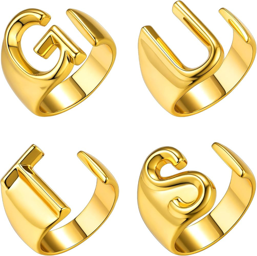KeyStyle Bold Initial Letter Rings Adjustable, GoldChic Jewelry Women Gold Statement Ring Persona... | Amazon (US)