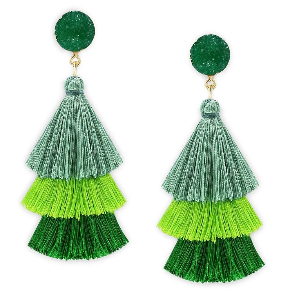 Christmas Earrings for Women, Green Earrings Layered Bohemian, Hypoallergenic Dangle Earrings Stu... | Amazon (US)
