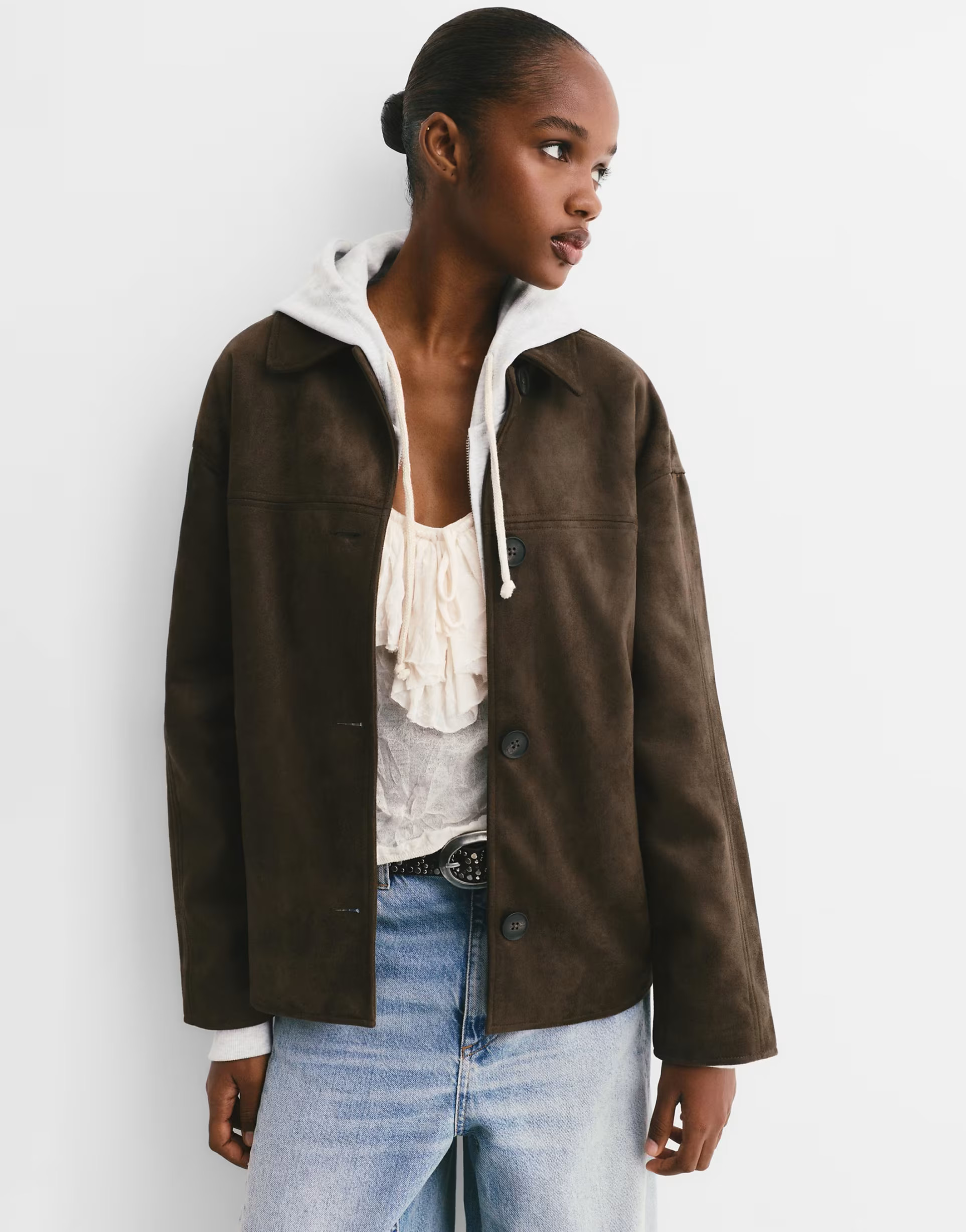 Pull&Bear Faux suede jacket in chocolate | ASOS (Global)