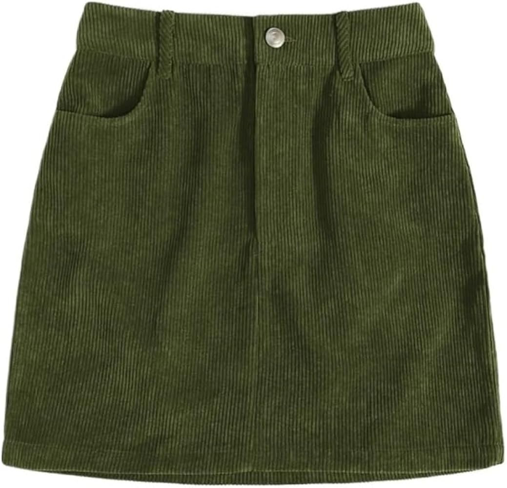 Women's Basic Casual Button Zipper Corduroy Dual Pockets Straight Mini Short Skirt Casual Skirts | Amazon (US)