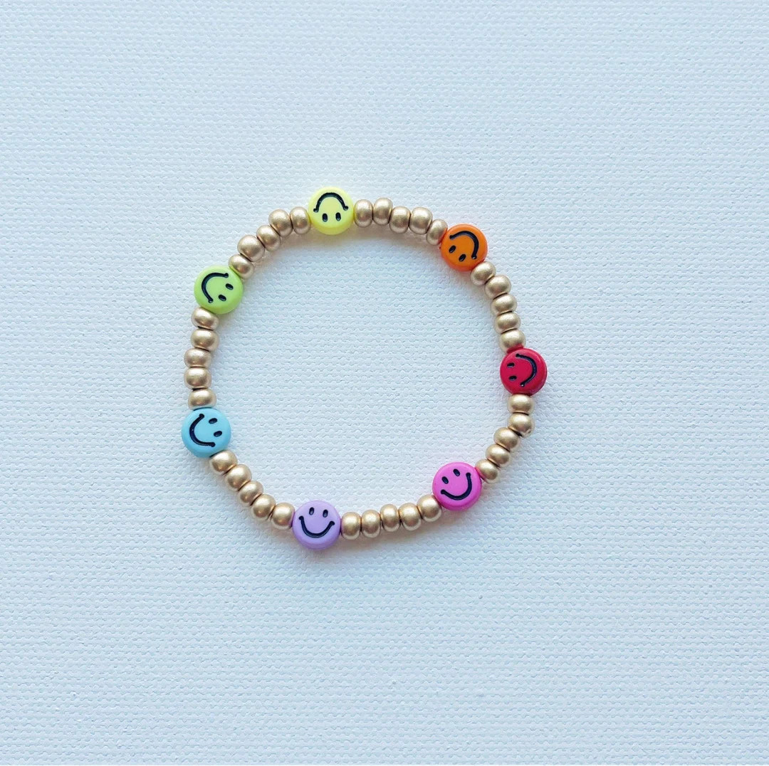 Rainbow Colorful Smiley Face Stacking Bracelet Beaded Stack Smile Bracelet Beads Stretchy Smiley ... | Etsy (US)