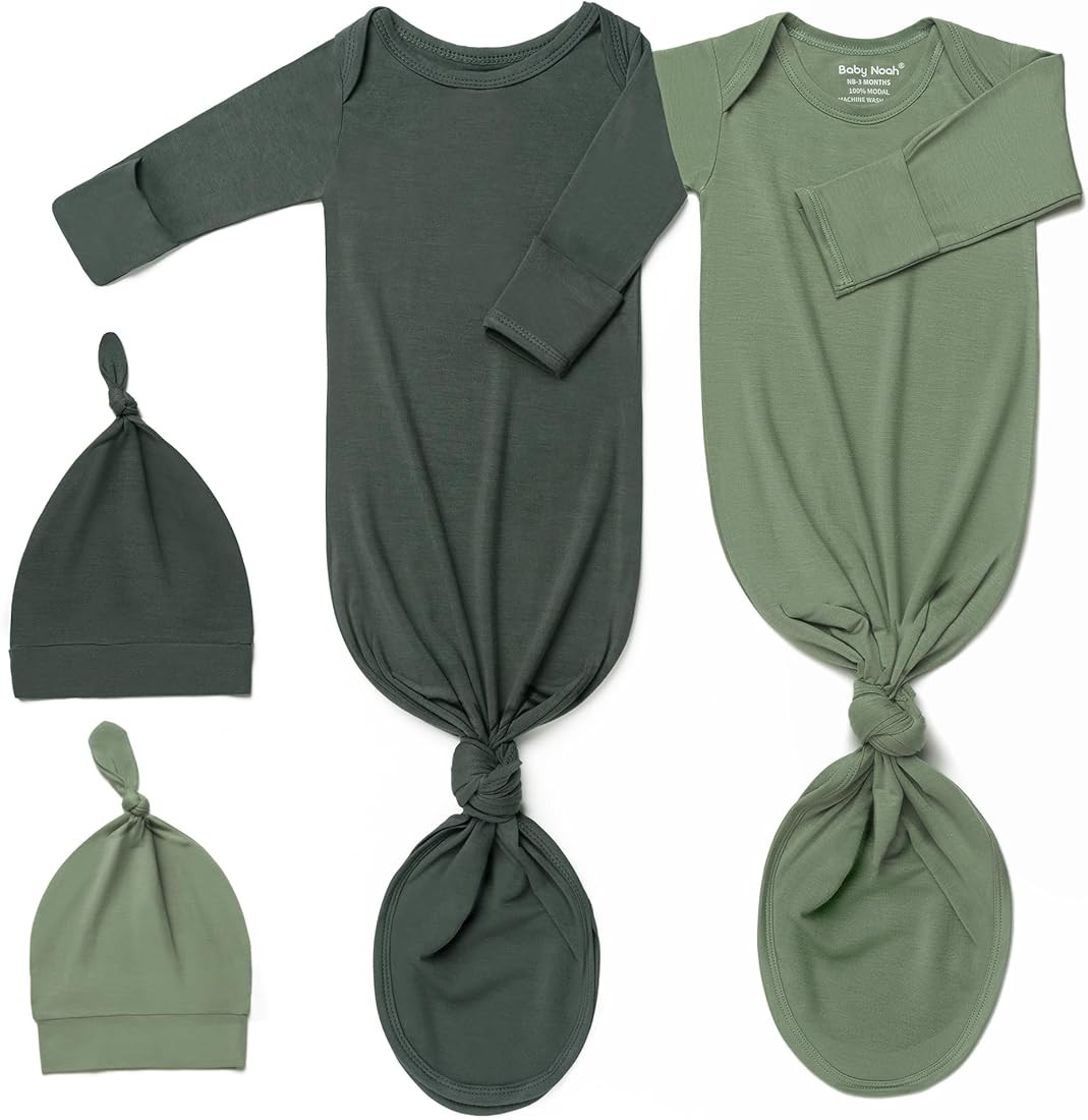 2Pk Newborn Baby Knotted Gown, Super Soft Silky Infant Long Sleeve Sleeper for Baby Sleeping with... | Amazon (US)