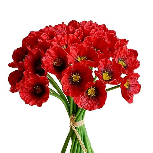 Mandy's PU Red Poppy Artificial Flowers 30 Stems 11.6" Realistic Faux Flowers for Thanksgiving and Christmas Decorations Wedding Centerpiece Home Decor DIY Arrangements | Amazon (US)