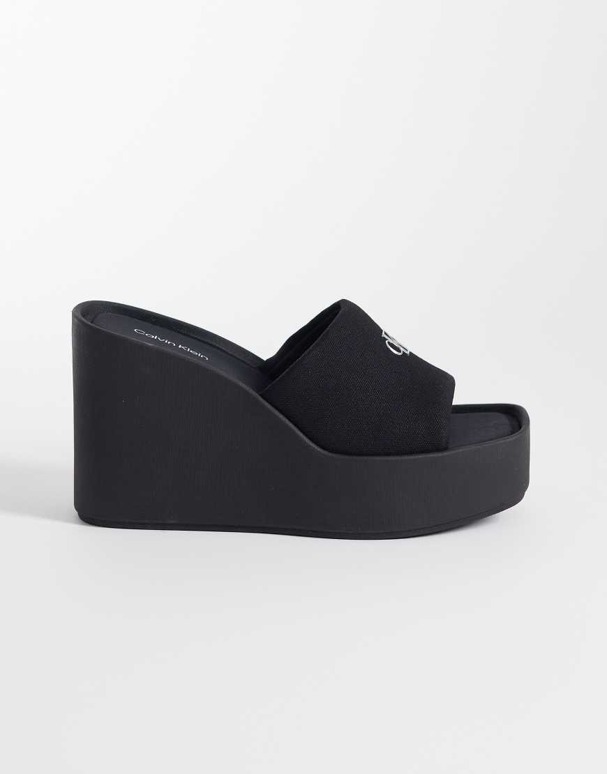 Calvin Klein Jeans canvas wedge sandal in black | ASOS (Global)