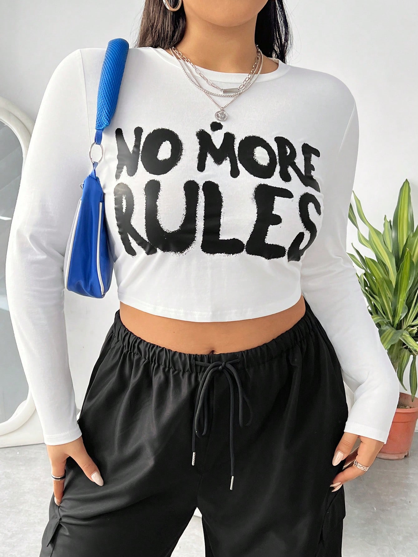TrendsSHEIN EZwear Plus Size Long Sleeve T-shirt With Slogan Print | SHEIN