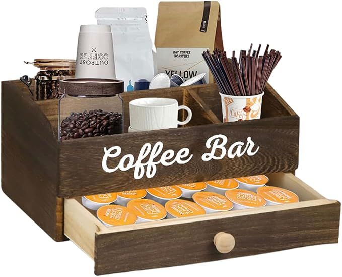 Mandikays| Coffee Station Organizer with K Cup Coffee Pod Holder| Wooden Coffee Bar Accessories S... | Amazon (US)