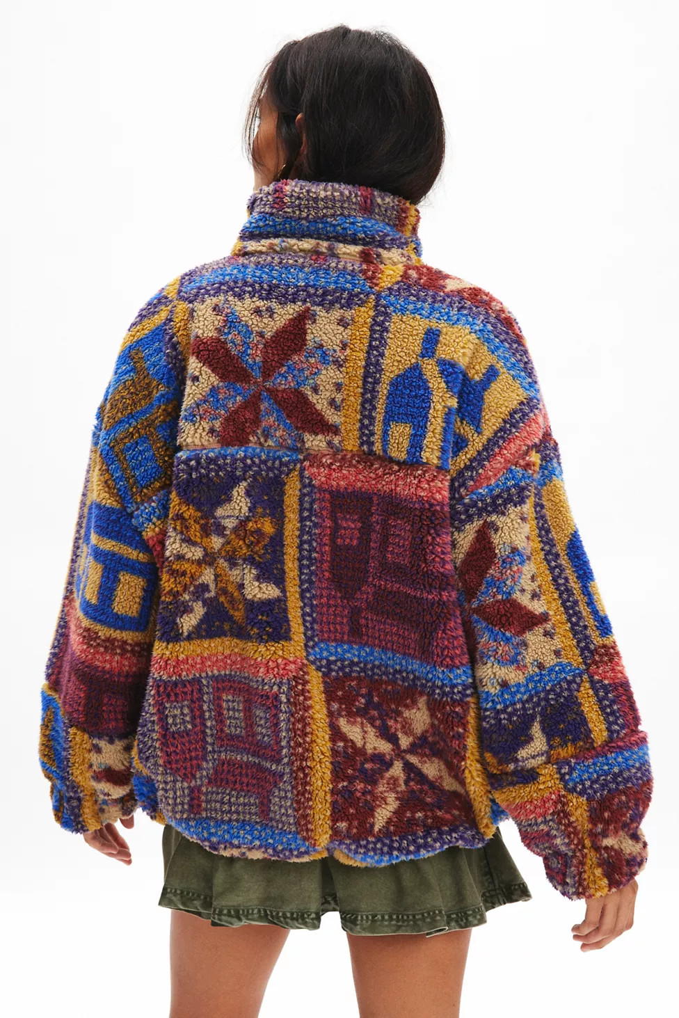 BDG Mae Printed Piled Fleece Zip-Up Jacket | Urban Outfitters (US and RoW)