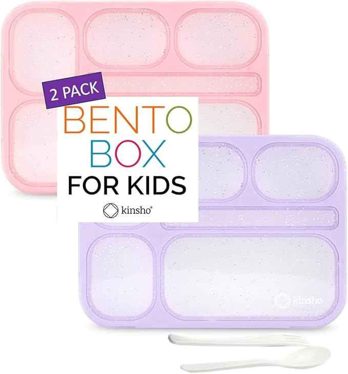 kinsho Glitter Lunch Box Bento Boxes for Girls, Meal and Snack Containers for Toddler Daycare, Sc... | Amazon (US)