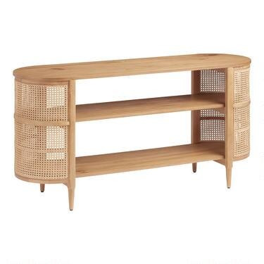 Cecile Low Natural Wood and Rattan Cane Bookshelf | World Market
