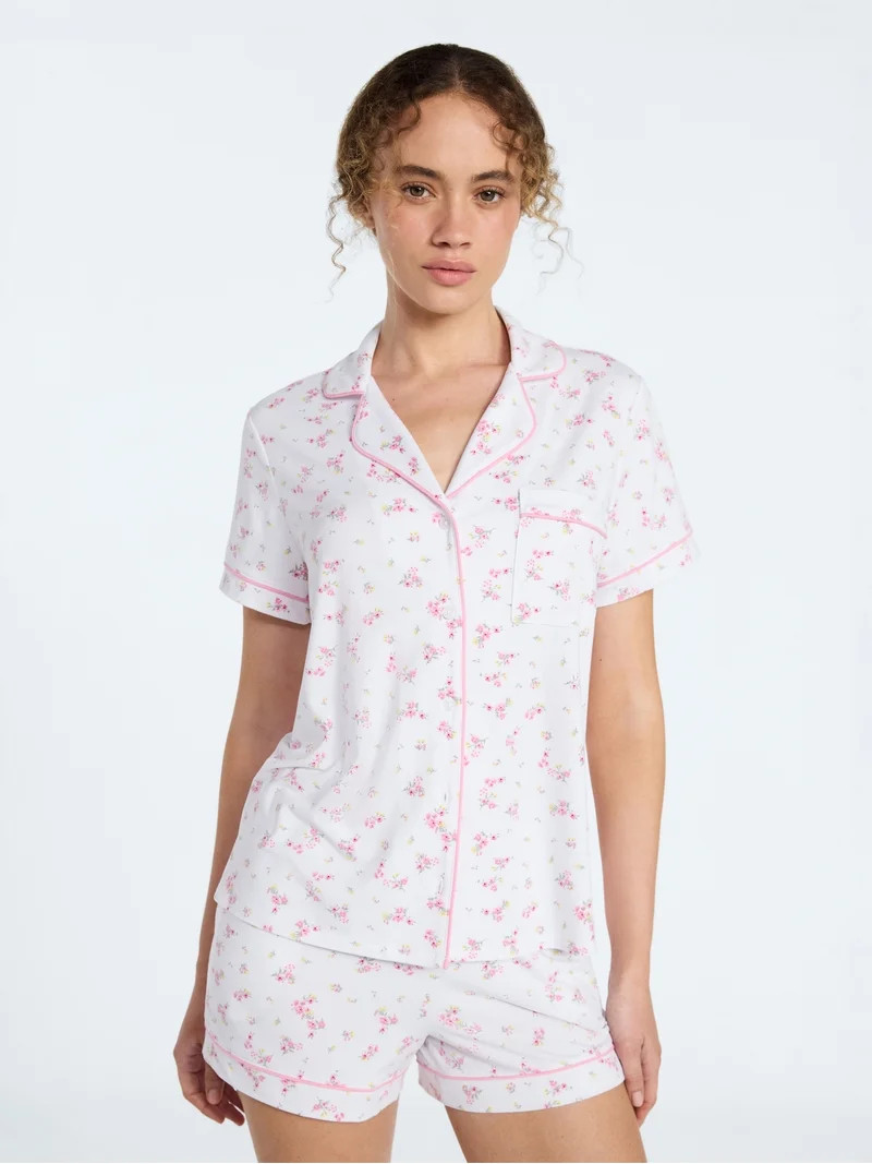 Joyspun Women’s Mommy and Me Notch Collar Top and Shorts Family Matching Pajama Set, Sizes XS-3... | Walmart (US)