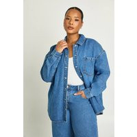 boohoo Women's Plus Oversized Denim Shirt in Mid Wash | Size: 18 | boohoo (US & Canada)