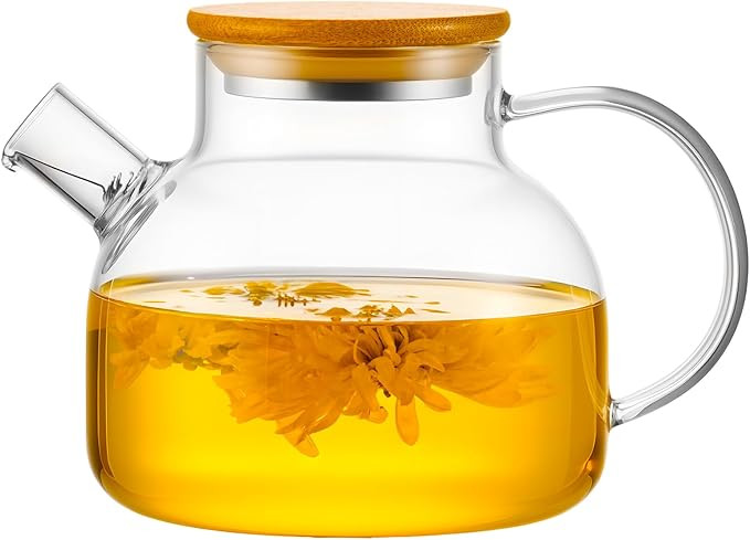 PARACITY Chaleira de vidro de 600 ml, chaleira de borossilicato transparente com tampa de bambu, ... | Amazon (BR)