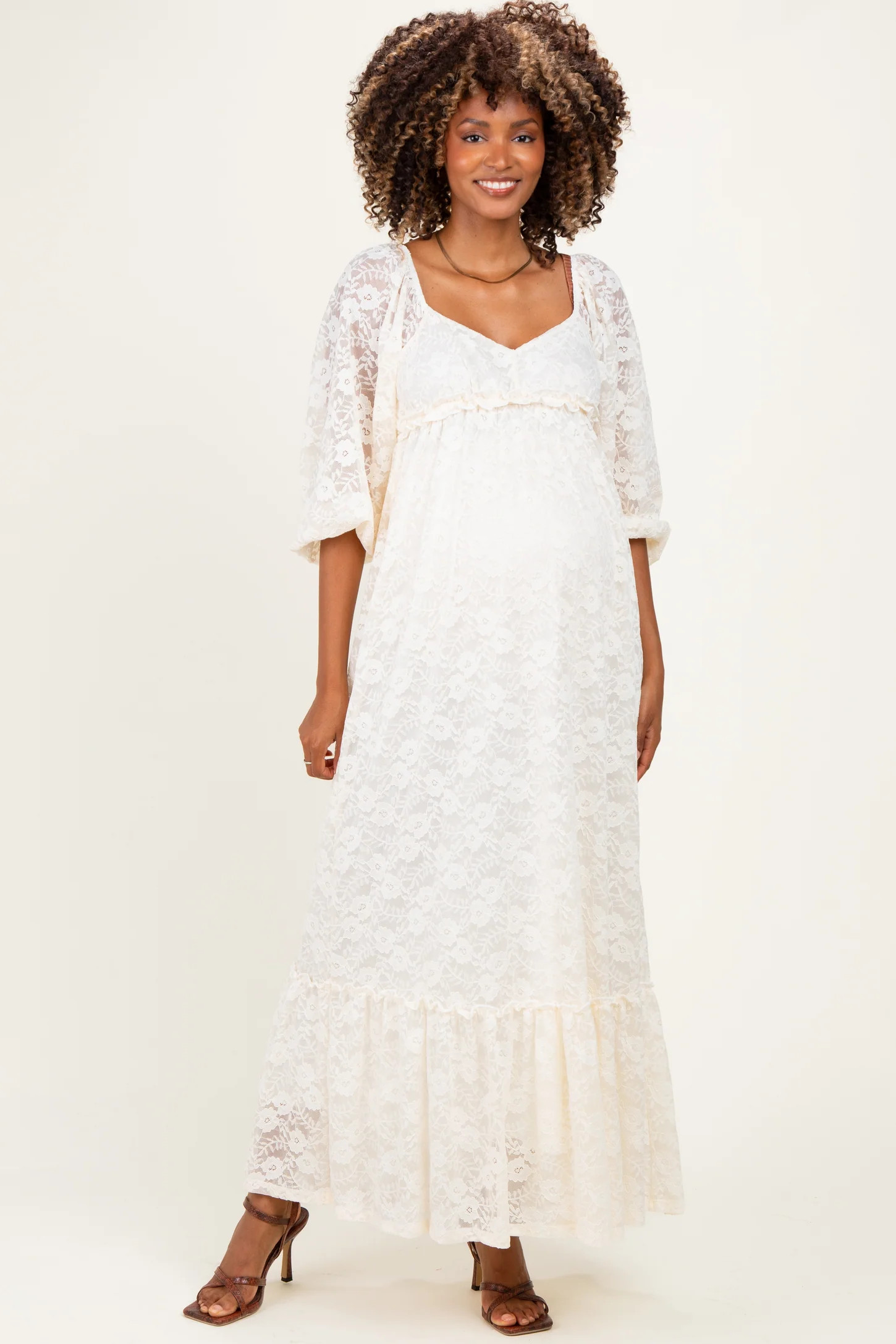 Ivory Lace Long Sleeve Maternity Maxi Dress | PinkBlush Maternity