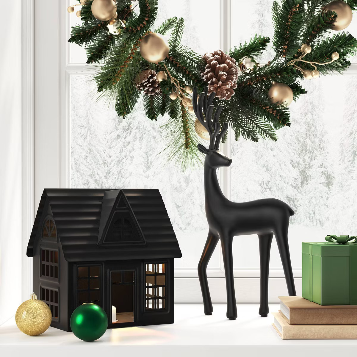 14" Deer Looking Backwards Animal Christmas Statue - Wondershop™ Black | Target