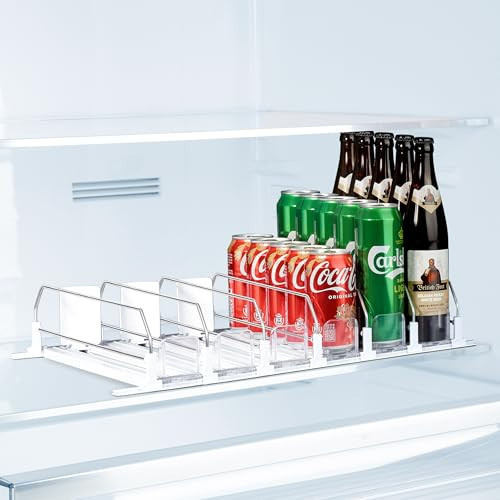 LumoShine Drink Organizer for Fridge, Self-Pushing Soda Can Dispenser for Refrigerator, Width Adjustable Pusher Glide for 12oz to 20oz holds (White, 14.96" D x 18.89" W— 6 Rows) | Amazon (US)