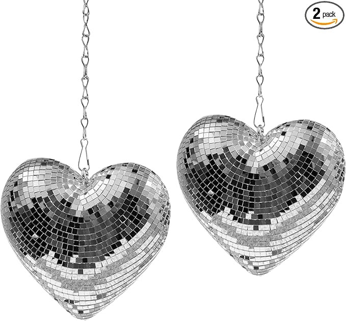 Heart Shaped Disco Ball Decor - 2 Pack 6 Inch Hanging Mirror Ball for Room Decor, Retro 70s Disco... | Amazon (US)